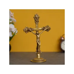 eCraftIndia Golden Handcrafted Brass Jesus Christ On Cross Figurine-image-49