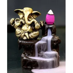 ecraftindia Golden Lord Ganesha Decorative Showpiece with 10 free Smoke Backflow Scented Cone Incenses-picture-46