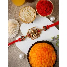 eCraftIndia Golden Lord Ganesha Rakhi for Brother with Sibling Agreement & Roli Chawal Pack-picture-13