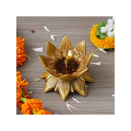 eCraftIndia Golden Lotus Flower Designer Brass Diya-picture-14