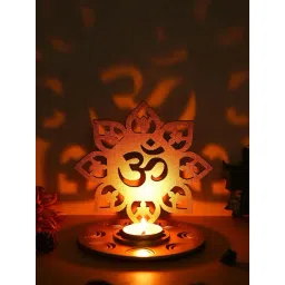 eCraftIndia Golden Mdf Wooden Om Shadow Decorative Tea Light Candle Holder Diya Stand-image-0
