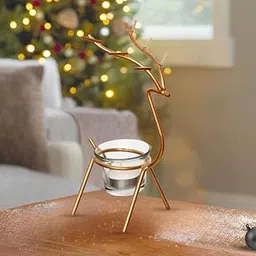 eCraftIndia Golden Metal Deer Shape Decorative Tea Light Candle Holder - Tea Light Holder - Christmas Diwali Decoration Items for Home Decor - T Light Candle Holder Gift for Diwali, Housewarming-image-31