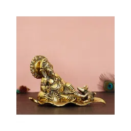 eCraftIndia Golden Resting Ganesha With Mushak Metal Decorative Showpiece-image-38