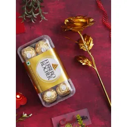 eCraftIndia Golden Rose & Ferrero Rocher Chocolates (8 Pcs) Combo-picture-45