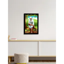 eCraftIndia Green & Blue Sai Baba Satin Matt Texture Framed UV Wall Art Painting-picture-23