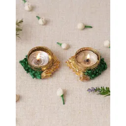 eCraftIndia Green & Gold Aluminium Tea Light Holders - Set of 2-picture-12