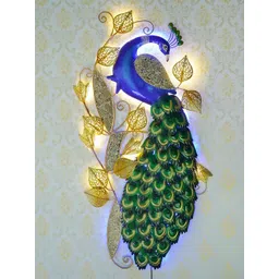 eCraftIndia Green & Gold-Toned Handcrafted Colourful Peacock With LED Wall Hanging Showpiece-picture-22