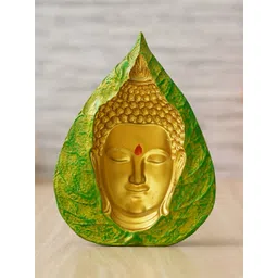 eCraftIndia Green & Gold Toned Lord Gautam Buddha On Leaf Statue Decorative Showpiece-picture-23