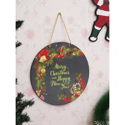 eCraftIndia Green & Red Printed Wooden Christmas Hanging Wall Decor-picture-19