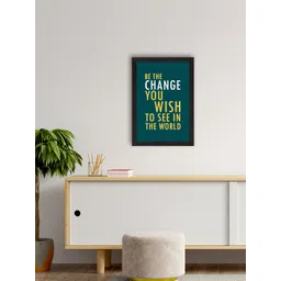 eCraftIndia Green & Yellow Be The Change Printed Framed Wall Art-picture-11