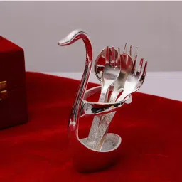 eCraftIndia GSSWAN500 German Silver Swan Spoon Holder with Velvet Box-picture-11