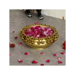 eCraftIndia Handcrafted Brass Designer Urli With Bells-image-26