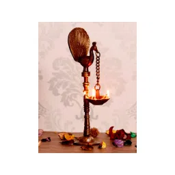 eCraftIndia Handcrafted Brass Peocock Showpiece Diya for 5 wicks with Stand-image-25