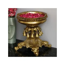 eCraftIndia Handcrafted Ethnic Carved Brass Decorative Urli With Bells and Stand-image-27