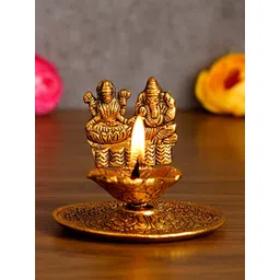 eCraftIndia Handcrafted Goddess Laxmi & Lord Ganesha Golden Metal Diya Showpiece-image-34