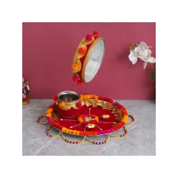eCraftIndia Handcrafted Karwa Chauth Haldi Kumkum Holder, Chalni, Lota, Chunri-image-39