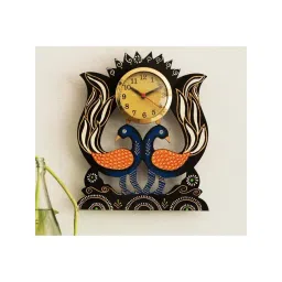 eCraftIndia Handcrafted Papier-Mache 2 Peacocks Decorative Wall Clock-image-32