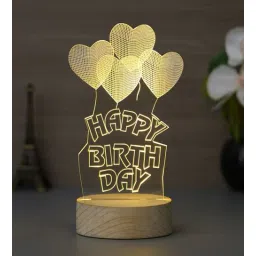 ecraftindia Happy Birthday Heart Design Acrylic & Wood Base LED Table Lamp (With Rechargeble Battery)-picture-18
