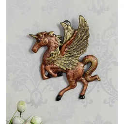 ecraftindia Iron Flying Unicorn Wall Art In Gold-picture-17
