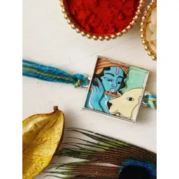 eCraftIndia Krishna Playing Flute with Cow Religious Rakhi for Brother-picture-41