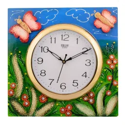 eCraftIndia KWC549 Wooden Papier Mache Butterfly Aqua Kids Handcrafted Wall Clock-picture-45