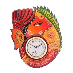 eCraftIndia KWC621 Turban Lord Ganesha Colorful Wooden Handcrafted Wooden Wall Clock-picture-23