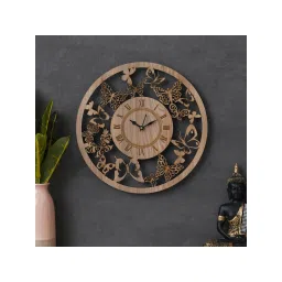 eCraftIndia Light Brown Butterfly Designer Round Shape Roman Numerals Wooden Wall Clock-picture-16