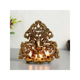 eCraftIndia Lord Ganesha Brass Handcrafted Idol with 6 Diya wicks-picture-33