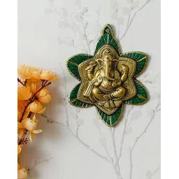ecraftindia Lord Ganesha on Green Leaf Handcrafted Metal Wall Hanging-picture-14