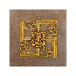 eCraftIndia Lord Ganesha on Om Swastik Metal Golden Wall Hanging-picture-42