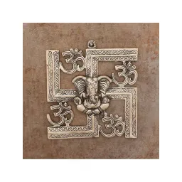 eCraftIndia Lord Ganesha on Om Swastik Metal Silver Wall Hanging-picture-41