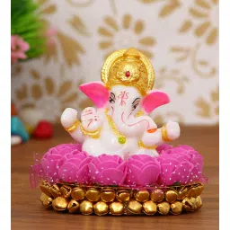 ecraftindia Lord Ganesha Pink & White Polyresin Idol-picture-40