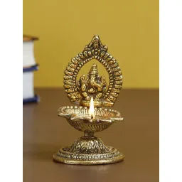 eCraftIndia Lord Ganesha with Diya Handcrafted Golden Metal Showpiece-picture-48