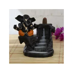 ecraftindia Lord Orange Ganesha Smoke Backflow Cone Incense Holder Showpiece with 10 free Smoke Backflow Cones-picture-10