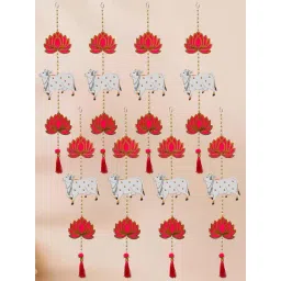 eCraftIndia Lotus, Cow, Beads, Tassel Decorative Hanging for Diwali Decor  Pack of 8-picture-12