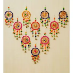 ecraftindia Maroon Assorted Gota Patti Bangle & Bells Decorative Wall Door Hangings Toran (Set of 10)-picture-18