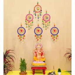 ecraftindia Maroon Assorted Gota Patti Bangle & Bells Decorative Wall Door Hangings Toran (Set of 6)-picture-14