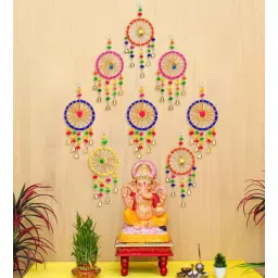 ecraftindia Maroon Assorted Gota Patti Bangle & Bells Decorative Wall Door Hangings Toran (Set of 8)-picture-24