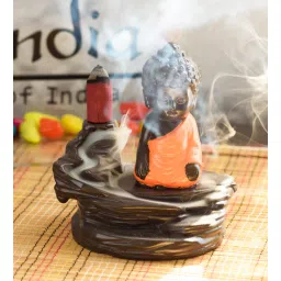 eCraftIndia Meditating Monk Buddha Smoke Fountain with 10 Backflow Cone Decorative Incense Holder-picture-33