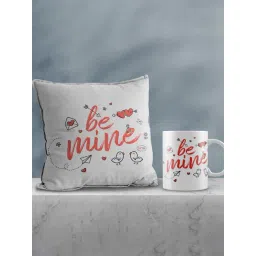 eCraftIndia Multicolor Ceramic Be Mine Print Cushion & Mug Gift Set-picture-48