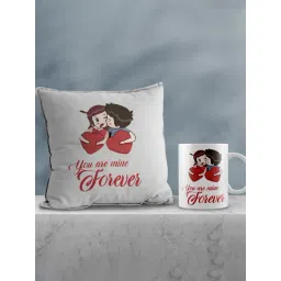 eCraftIndia Multicolor Ceramic You are mine forever Cushion & Mug Gift Set-picture-15