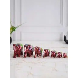 eCraftIndia Multicolor Plastic Fiber Meenakari Handcrafted Elephant Showpieces - Set of 7-picture-10