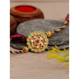 eCraftIndia Multicolor Precious Stone Floral Rakhi for Brother with Sibling Agreement & Roli Chawal image 4