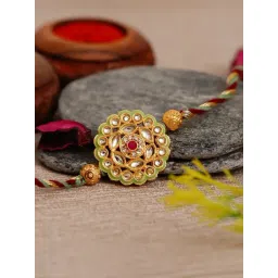 eCraftIndia Multicolor Precious Stone Floral Rakhi for Brother with Sibling Agreement & Roli Chawal image 2