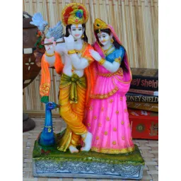 eCraftIndia Multicoloured Handcrafted Radha-Krishna with Cow-image-3