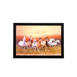 eCraftIndia Multicoloured Running Brown Horses Matt Textured UV Framed Wall Painting-picture-31