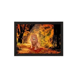 eCraftIndia Mustard Yellow & Black Roaring Lion Satin Matte Texture UV Wall Painting image 3