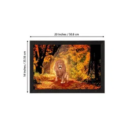 eCraftIndia Mustard Yellow & Black Roaring Lion Satin Matte Texture UV Wall Painting image 4