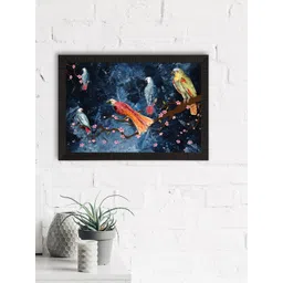 eCraftIndia Navy Blue & Orange Birds Satin Matte Texture UV Wall Painting-picture-34