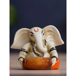 eCraftIndia  Off-White Lord Ganesha Idol Playing Dholak Musical Instrument Showpieces-picture-31